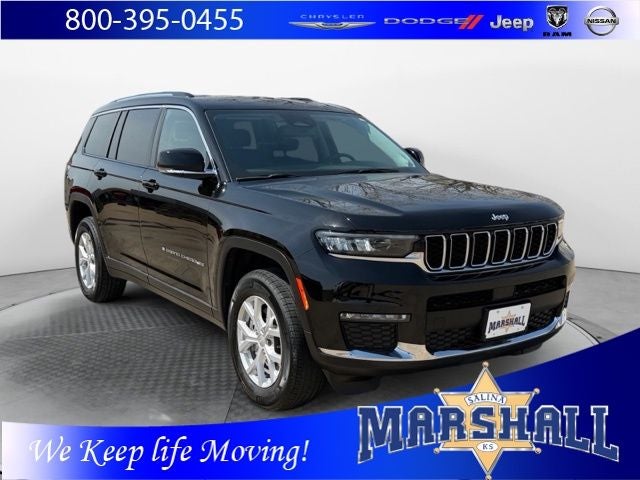 2023 Jeep Grand Cherokee L Limited in Diamond Black Crystal Pearlcoat — front three-quarter view