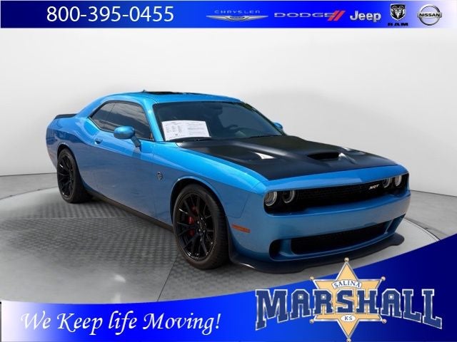 2016 Dodge Challenger SRT Hellcat in B5 Blue Pearlcoat — front three-quarter view