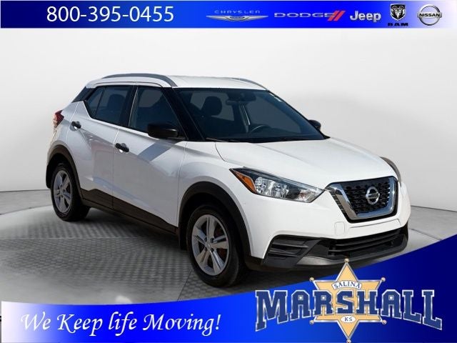2019 Nissan Kicks S in Fresh Powder — front three-quarter view
