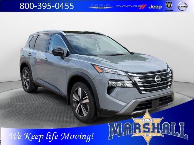 2024 Nissan Rogue SL in Boulder Gray Pearl/Super Black — front three-quarter view