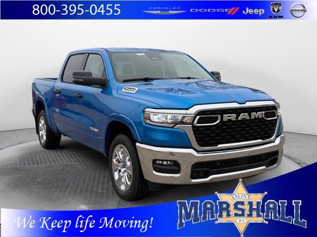 2026 RAM 1500 RAM 1500 BIG HORN CREW CAB 4X4 5'7' BOX in Hydro Blue Pearl-Coat Exterior Paint — front three-quarter view