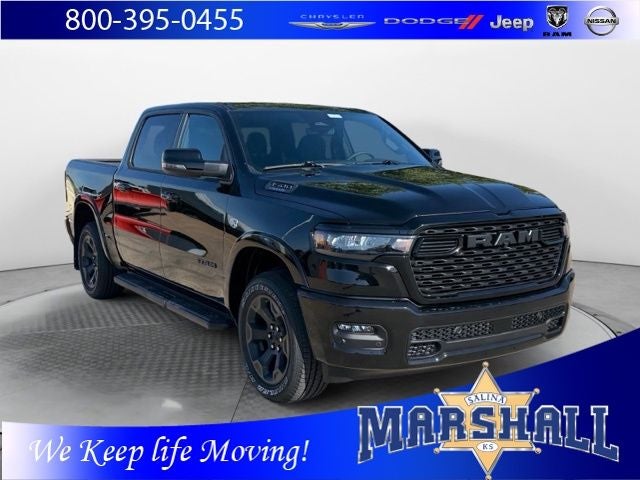 2026 RAM 1500 RAM 1500 BIG HORN CREW CAB 4X4 5'7' BOX in Diamond Black Crystal Pearl-Coat Exterior Paint — front three-quarter view