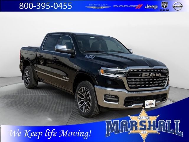2026 RAM 1500 RAM 1500 LIMITED CREW CAB 4X4 5'7' BOX in Diamond Black Crystal Pearl-Coat Exterior Paint — front three-quarter view