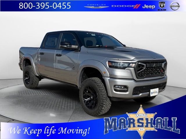 2026 RAM 1500 RAM 1500 LARAMIE CREW CAB 4X4 5'7' BOX in Billet Silver Metallic Clear-Coat Exterior Paint — front three-quarter view