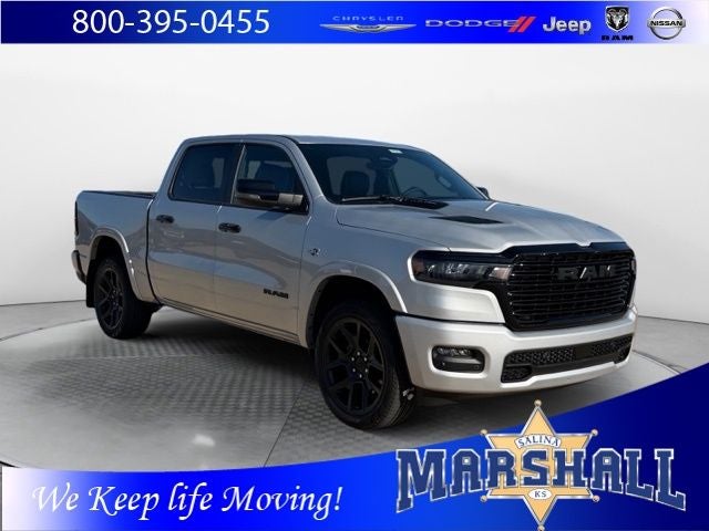 2026 RAM 1500 RAM 1500 LARAMIE CREW CAB 4X4 5'7' BOX in Silver Zynith Exterior Paint — front three-quarter view