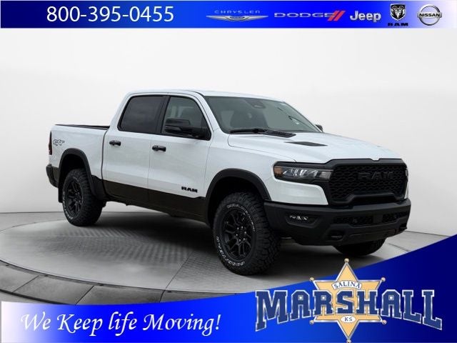 2026 RAM 1500 RAM 1500 REBEL CREW CAB 4X4 5'7' BOX in Bright White Clear-Coat Exterior Paint — front three-quarter view