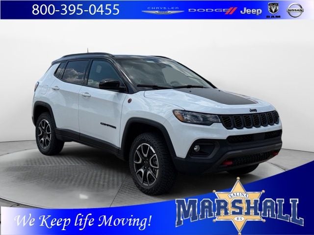 2026 Jeep Compass COMPASS TRAILHAWK 4X4 in Bright White Clear-Coat Exterior Paint — front three-quarter view