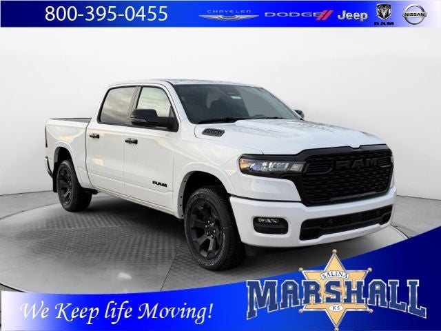 2026 RAM 1500 RAM 1500 BIG HORN CREW CAB 4X4 5'7' BOX in Bright White Clear-Coat Exterior Paint — front three-quarter view