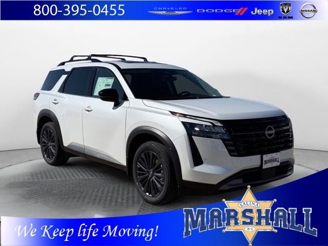 2026 Nissan Pathfinder SL in Everest White Pearl Tricoat — front three-quarter view